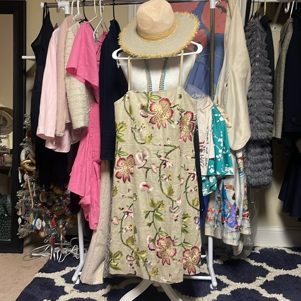 Carlisle Cream Dress with Floral Embroidery